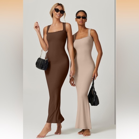 Women's Square Neck Long Maxi Dress Sleeveless Lounge Ribbed Full Length NWT XL - Picture 6 of 6